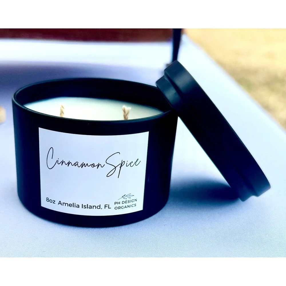 PH Design Organics Cinnamon Spice 8oz Soy‎ Candle Amelia Island FL Double Wick